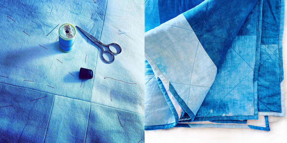 Quilt made of hand-dyed indigo fabrics