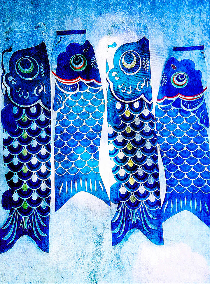 Digitally altered photograph of Japanese Koinobori