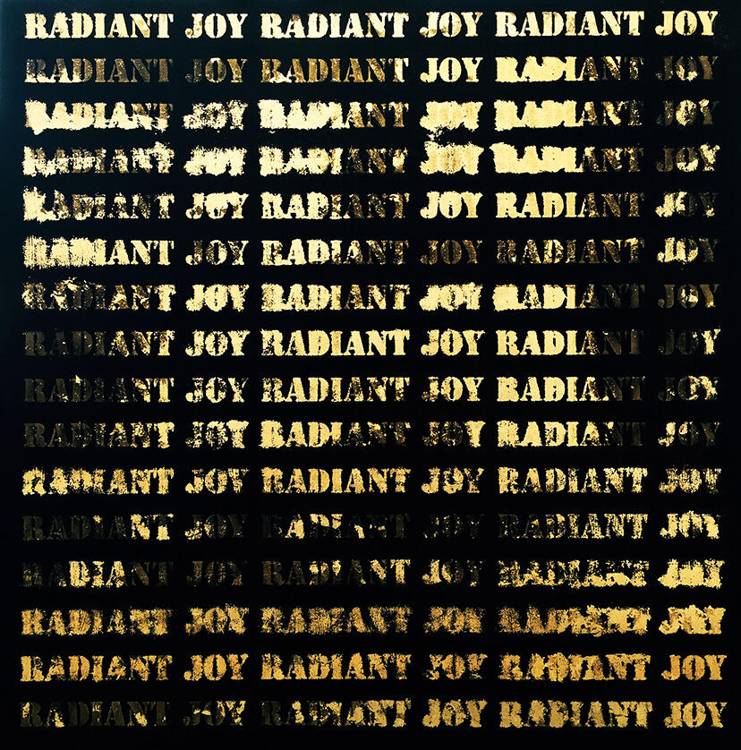 Radiant Joy. Black paint and gold foil on wood, 24" x 24"