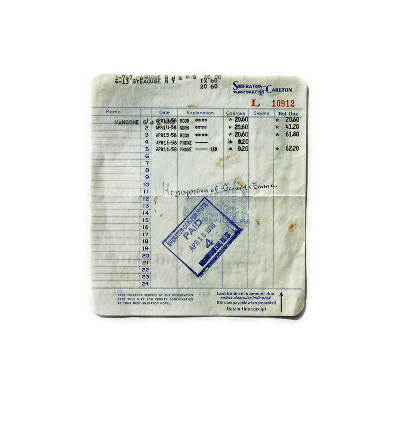 Honeymoon Receipt. Photograph
