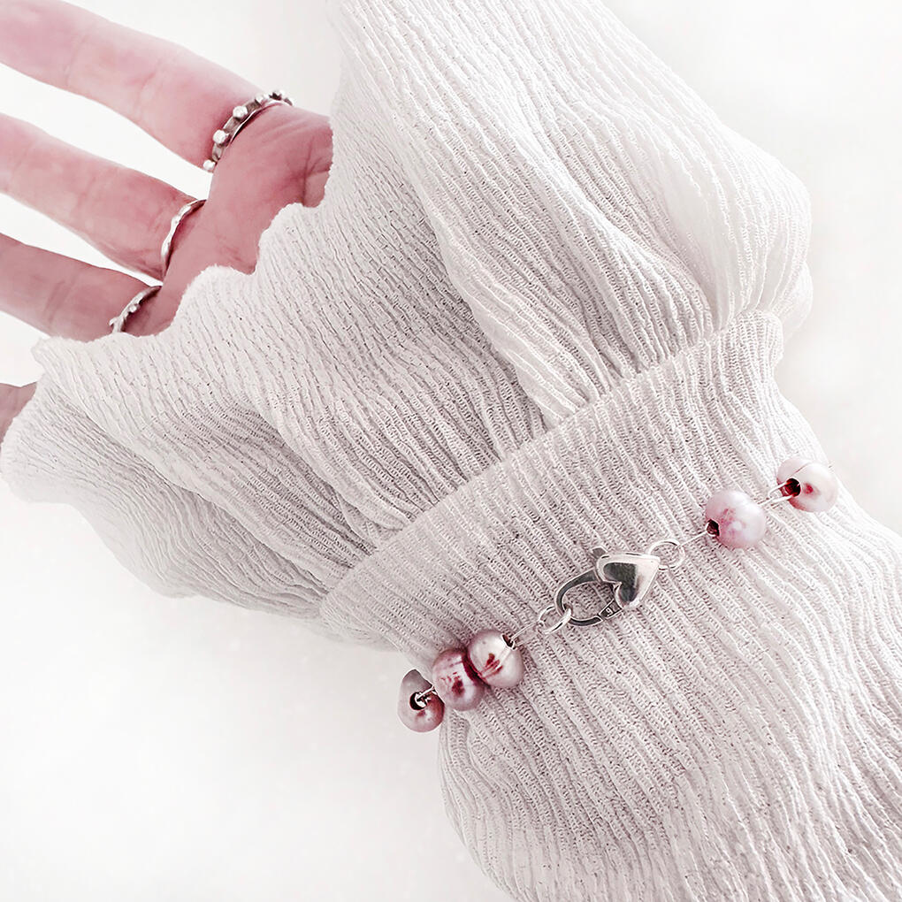 Pink Pearl and Sterling Silver Bracelet