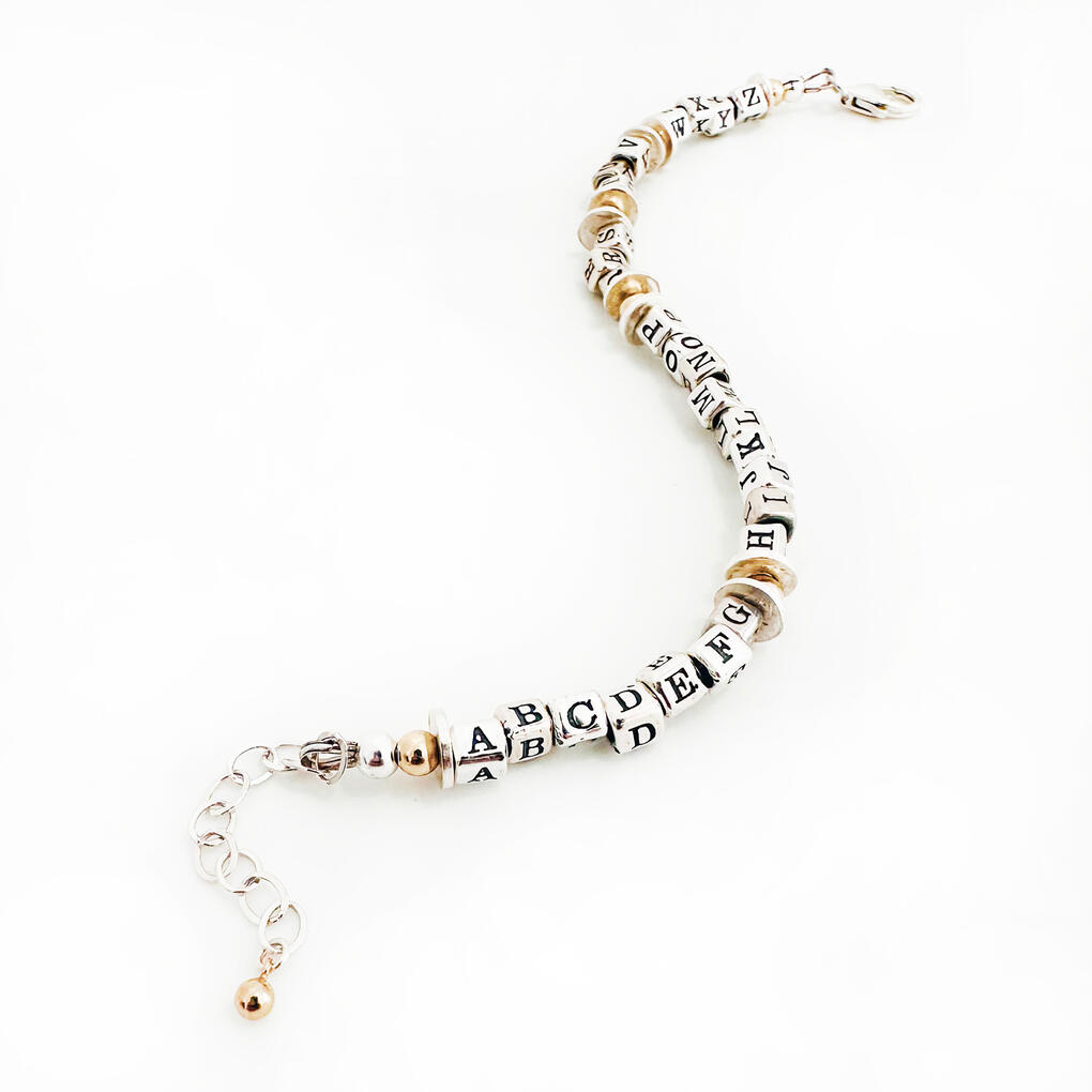 Sterling Silver and 14k Gold Alphabet Bracelet